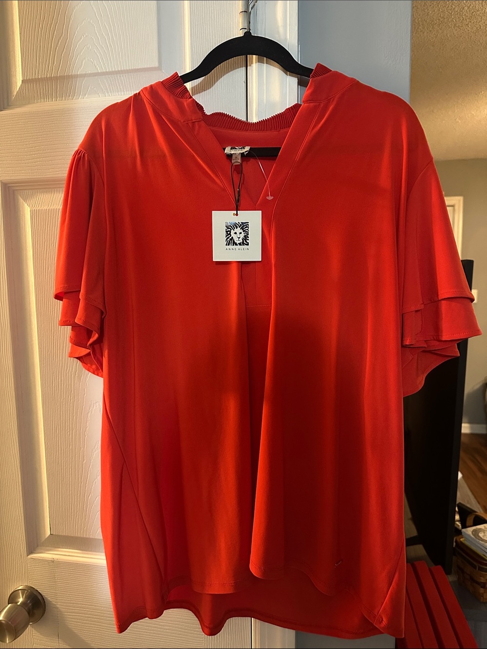 Anne Klein Orange  V-Neck Flutter Sleeve Top